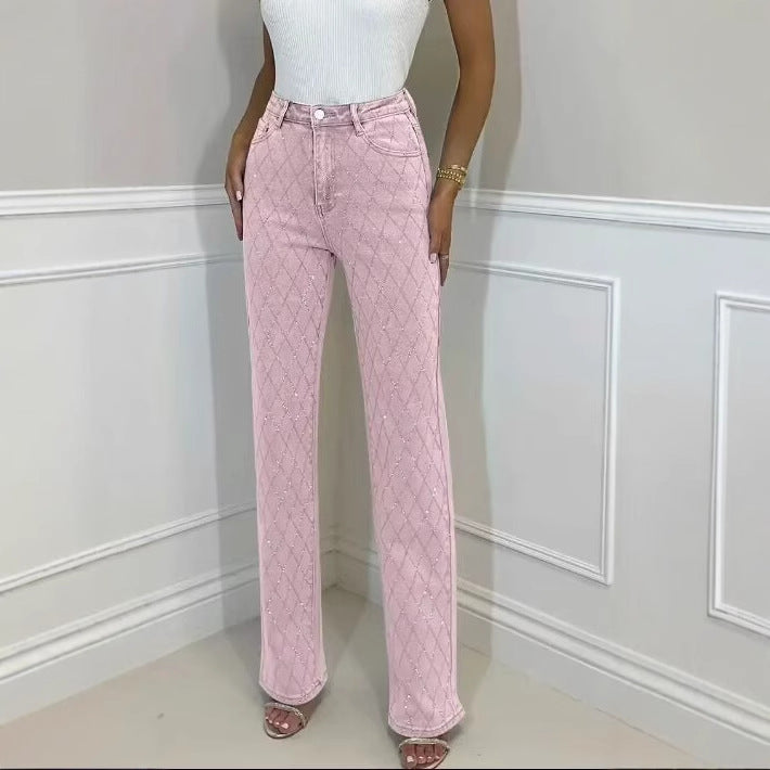 Chic and Style high-waisted elegant pants for ladies with diamond pattern
