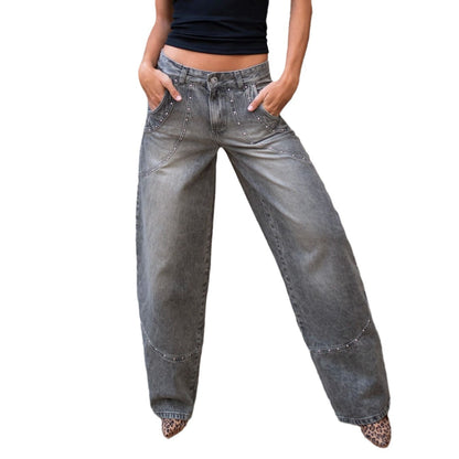 Ladies loose denim pants with jewelry details Chic and Style