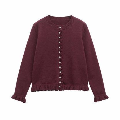 Dames doux cardigan en tricot avec volants décoratifs Chic und Stil