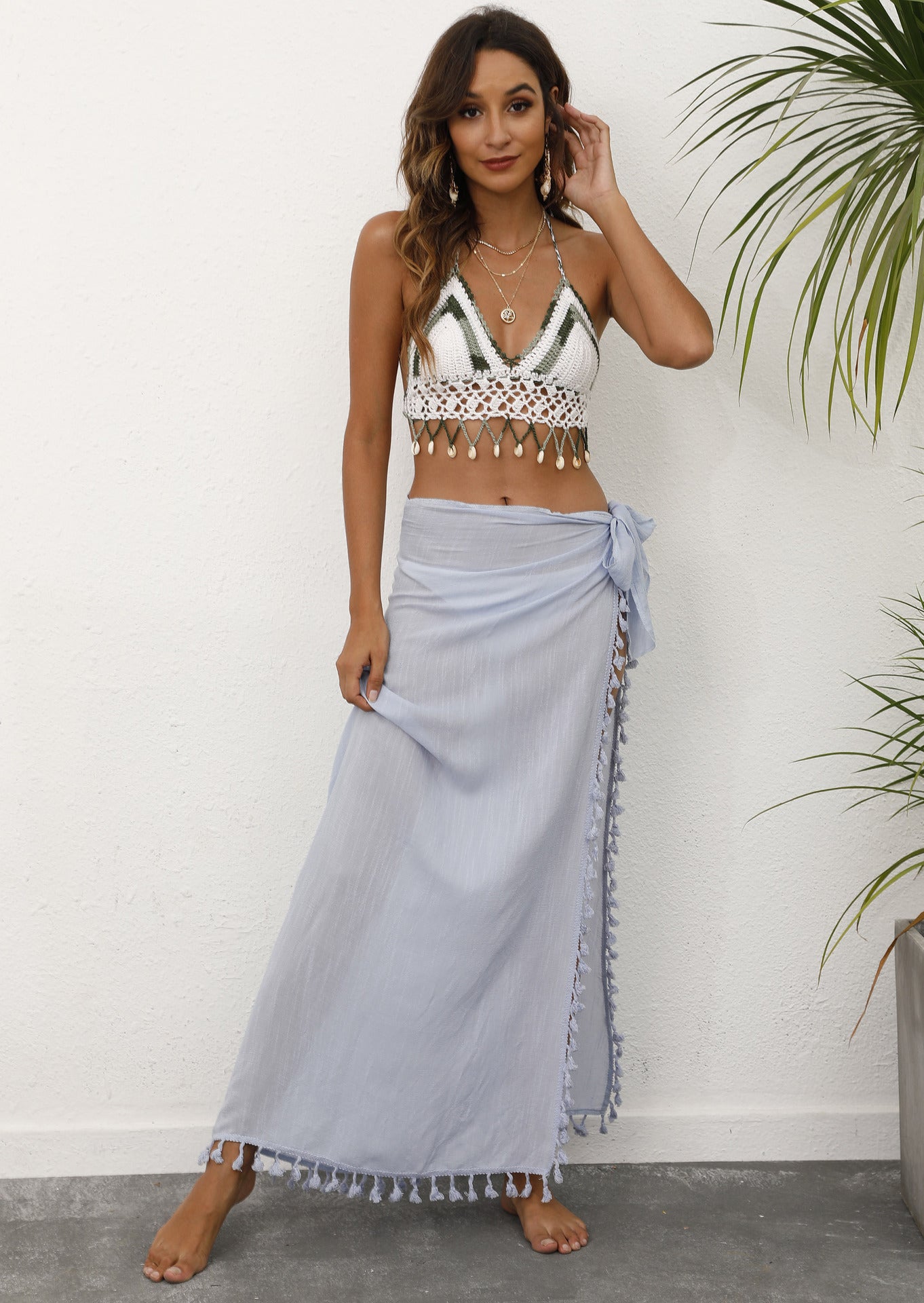 Women Bohemian Style Crochet Bikini Top and Maxi Wrap Cover Chic and Style