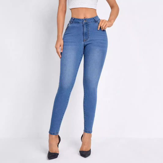 Jean haute taille pour femmes avec coupe ajustée et taille élastique Chic und Stil