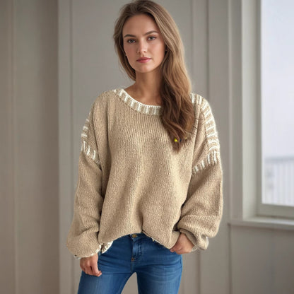 Pull oversized décontracté pour femmes avec un motif rayé à la mode et un design texturé Chic und Stil