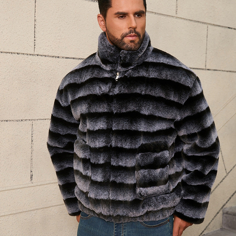 Veste en fausse fourrure élégante pour hommes avec design rayé Chic und Stil