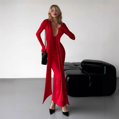 Robe maxi élégante pour femmes avec décolleté en V profond et fente latérale Chic und Stil