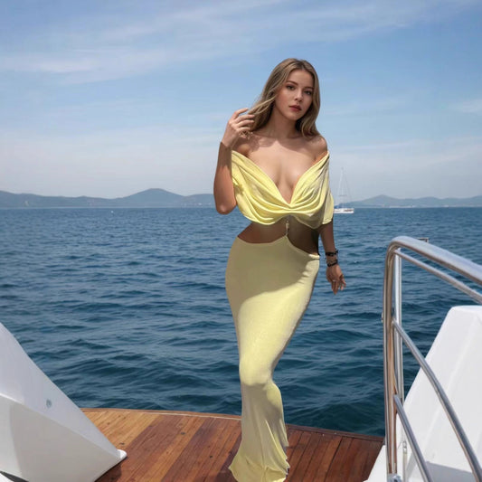 Robe maxi pour femmes avec un col halter réglable et un design élégant à volants Chic und Stil