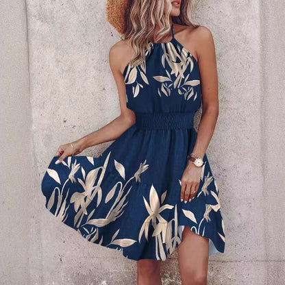 Femme Halter Cou Bohème Mini Robe Chic und Stil