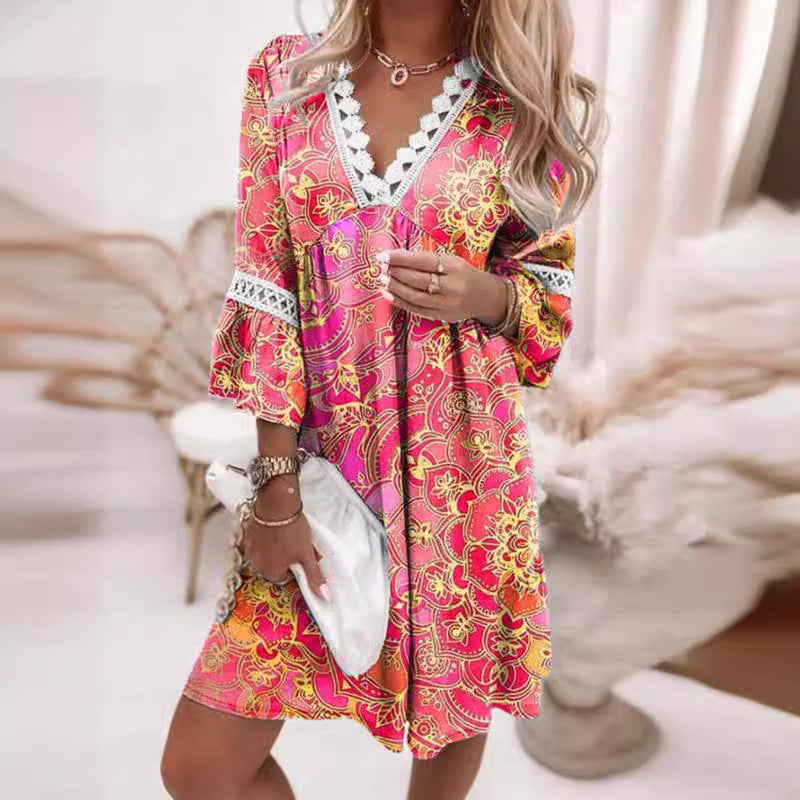 Robe décontractée pour femmes avec décolleté en V et détails volants Chic und Stil