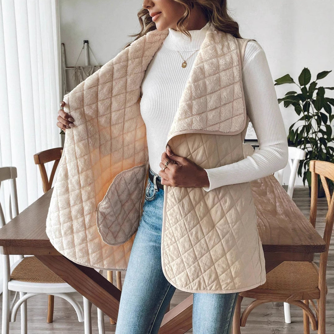 Dames Élégante gilet matelassé avec col large et poches pratiques Chic und Stil