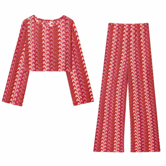 High-waisted ladies palazzo pants with modern wave pattern Chic and Style