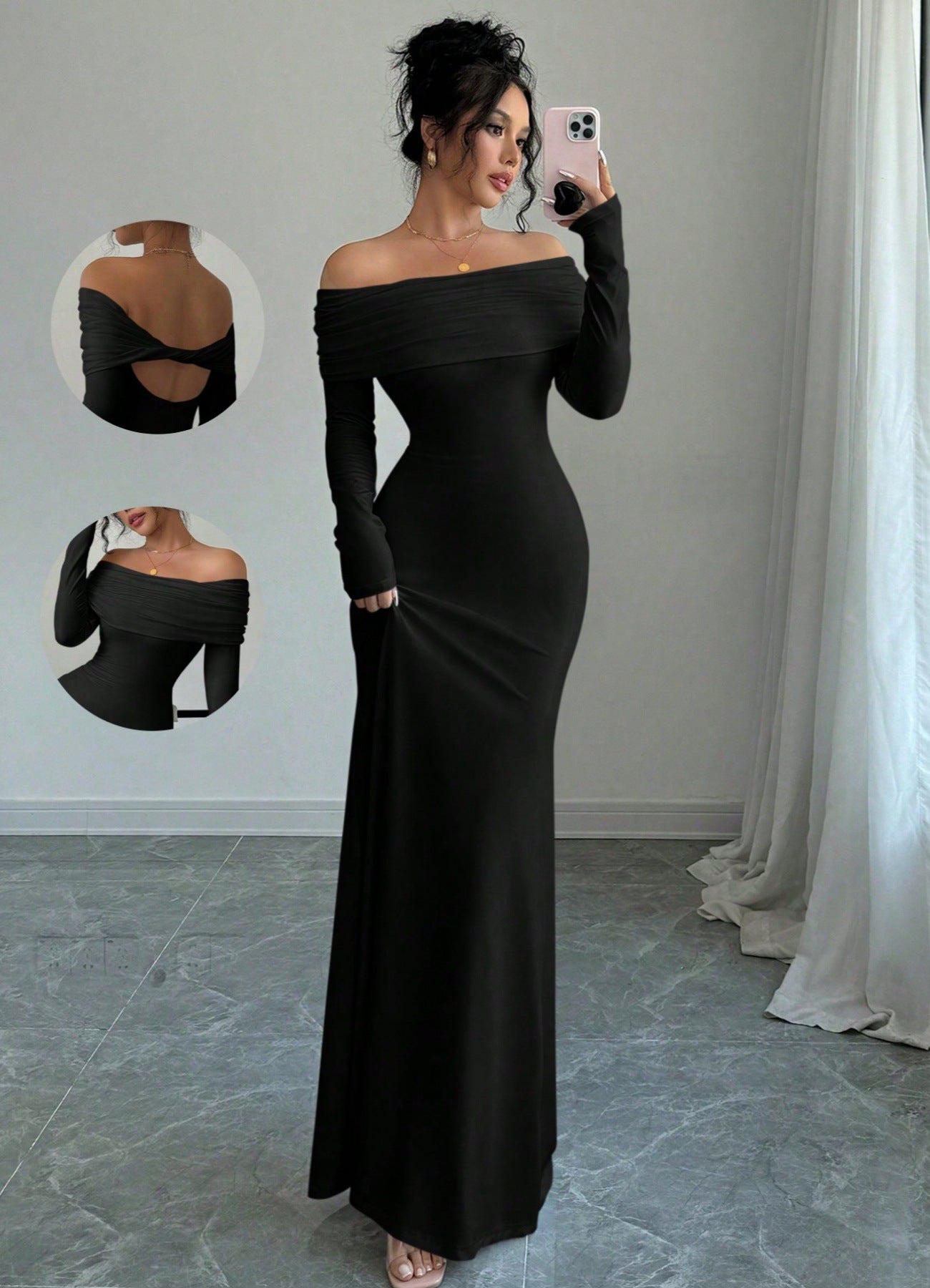 Robe maxi festive pour femmes avec décolleté off-shoulder et coupe près du corps Chic und Stil