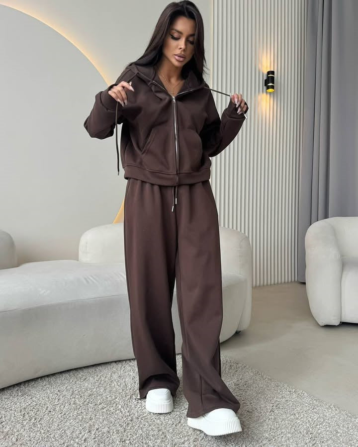 Ladies comfortable and stylish hooded sweatshirt with chic wide pants