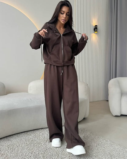 Ladies comfortable and stylish hooded sweatshirt with chic wide pants