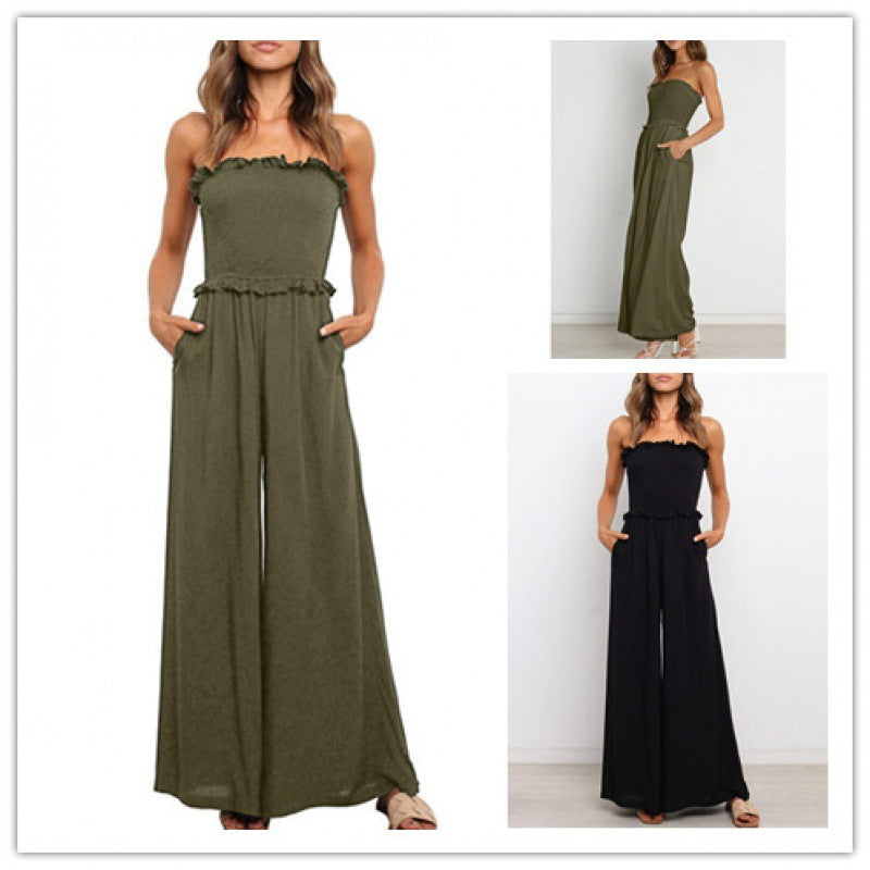 Salopette sans bretelles pour femmes avec jambe large et bordure à volants Chic und Stil