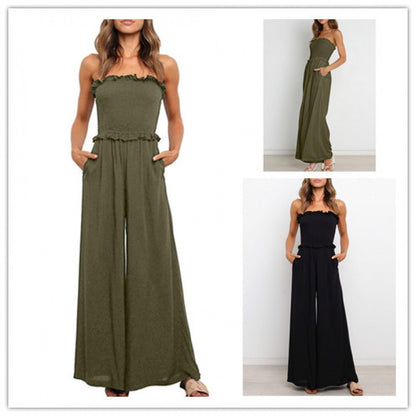 Salopette sans bretelles pour femmes avec jambe large et bordure à volants Chic und Stil