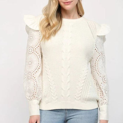Pull en tricot élégant pour femmes avec détails en volants et motif ajouré Chic und Stil