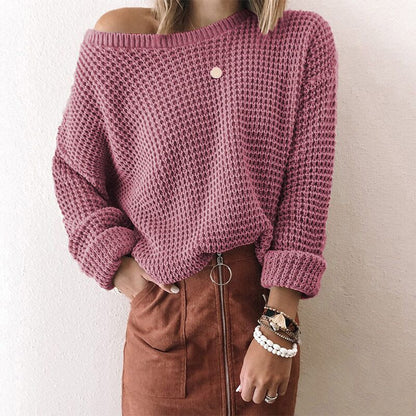 Femmes pull en tricot ample avec structure en spirale et large décolleté Chic und Stil
