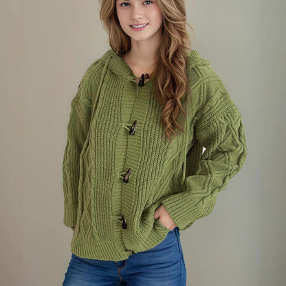 Dames gros tricot à capuche et motif torsadé Chic und Stil