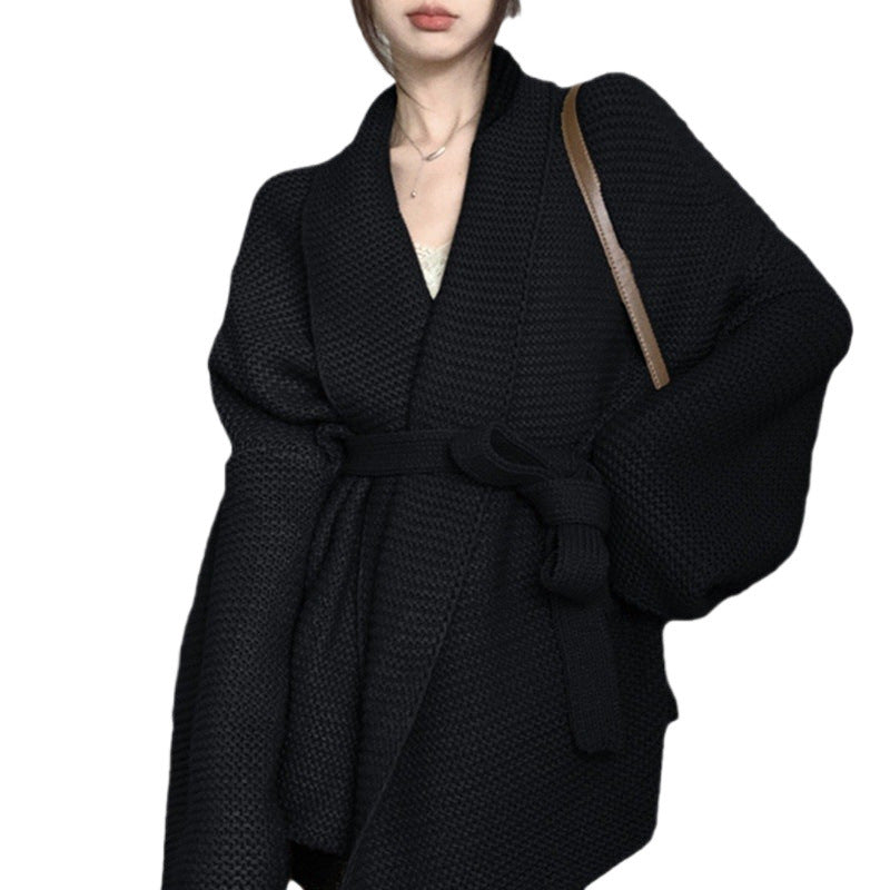 Dames cardigan confortable avec de larges manches et ceinture à la taille Chic und Stil