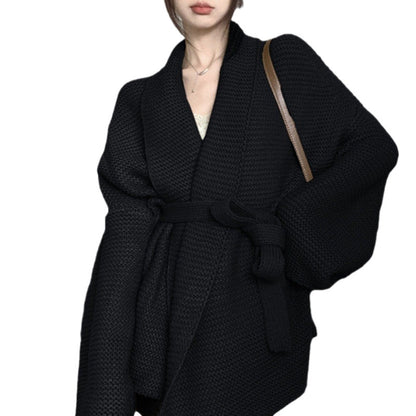 Dames cardigan confortable avec de larges manches et ceinture à la taille Chic und Stil