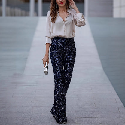 Dames blouse en soie élégante avec des détails de bouton minimalistes Chic und Stil