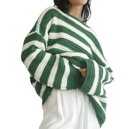 Pullover en gros tricot à rayures pour femmes avec coupe décontractée et manches larges Chic und Stil