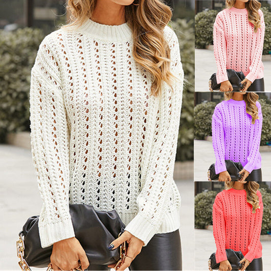 Pull en tricot aérien pour femmes avec motif ajouré et col montant moderne Chic und Stil