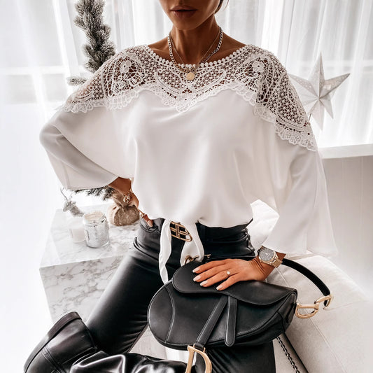Dames Élégante Blouse en Dentelle Chic und Stil