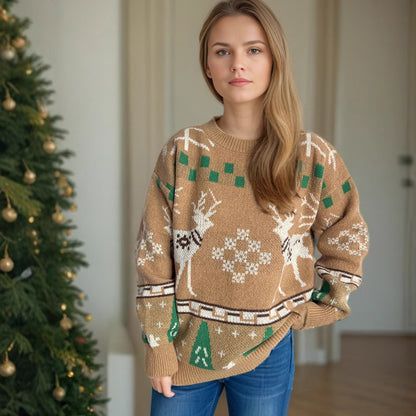 Pull de Noël à motif pour femmes avec design de renne festif et coupe oversize Chic und Stil