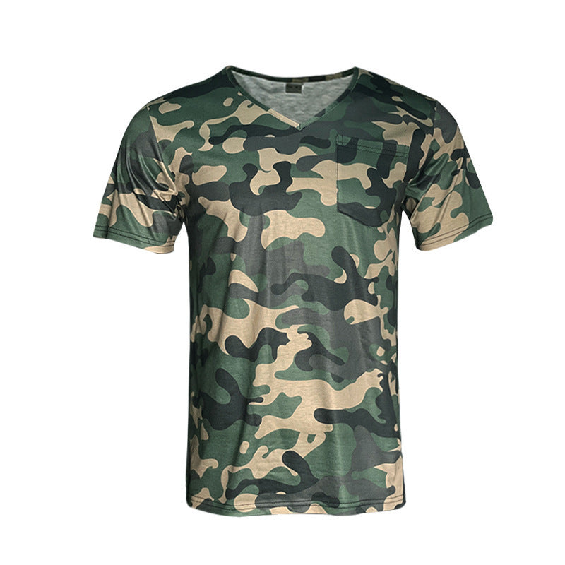 T-Shirt à manches courtes pour hommes avec col en V et design camouflage Chic und Stil