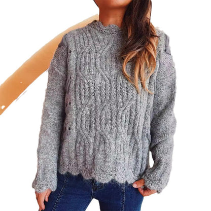 Pull en grosse maille pour femmes avec motif ondulé romantique et manches volumineuses Chic und Stil