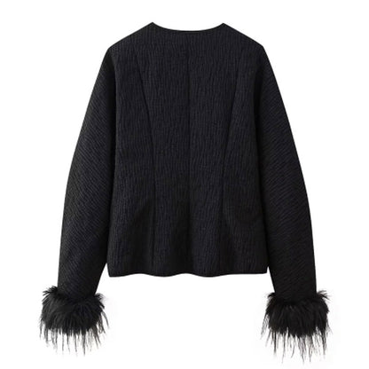 Dames élégante veste avec des manches en fausse fourrure élaborées Chic und Stil