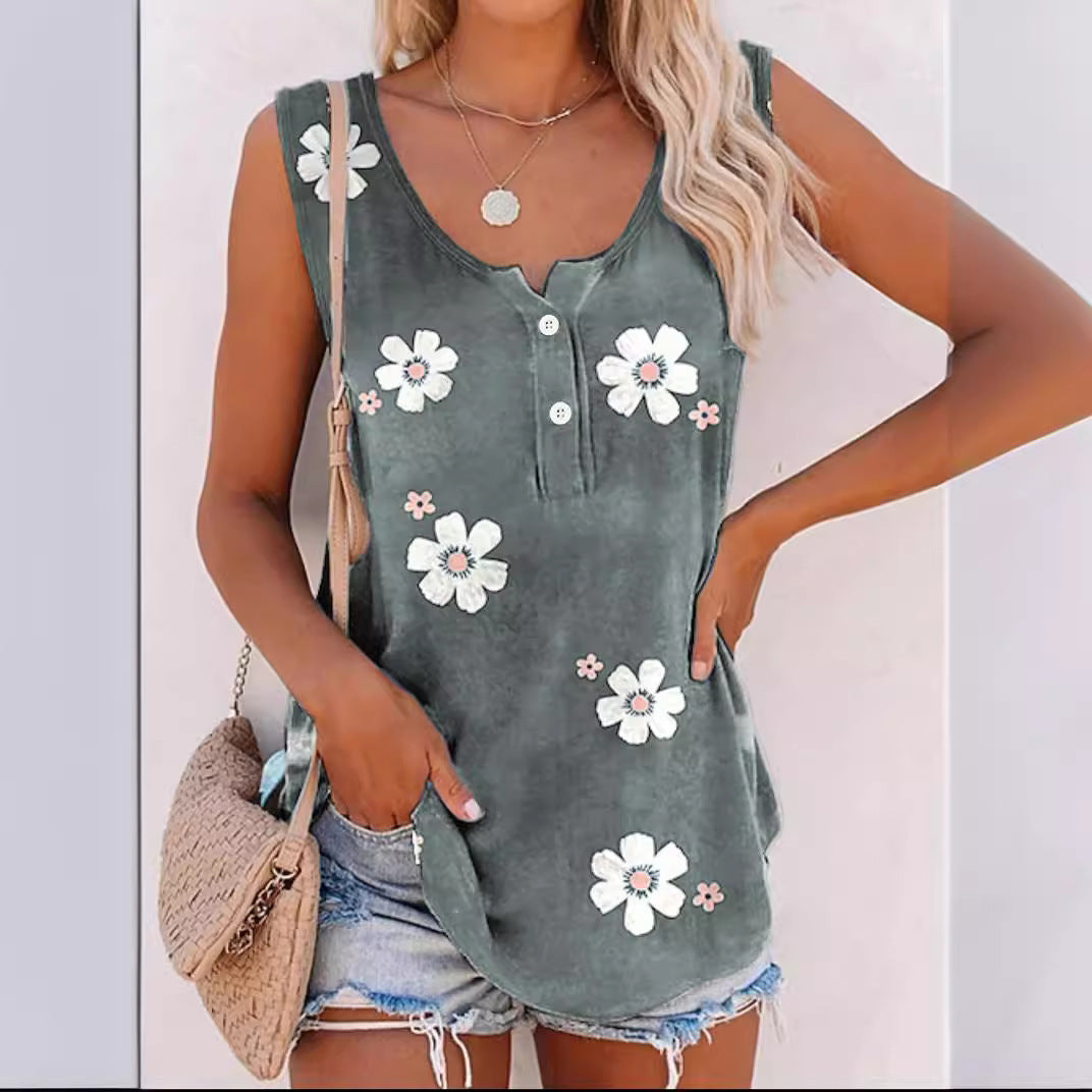 Dames Floral Brodé Sans Manches Haut Chic und Stil