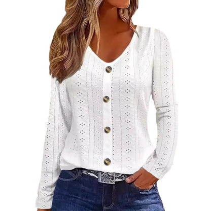 Chemisier à manches longues finement structuré pour femmes avec boutons élégants Chic und Stil