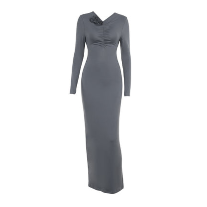 Dames Élégante Robe Maxi à Manches Longues Chic und Stil