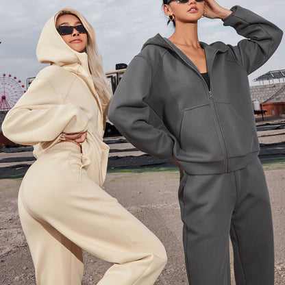 Sport leisure set for women with elegant zipper and wide pants Chic and Style