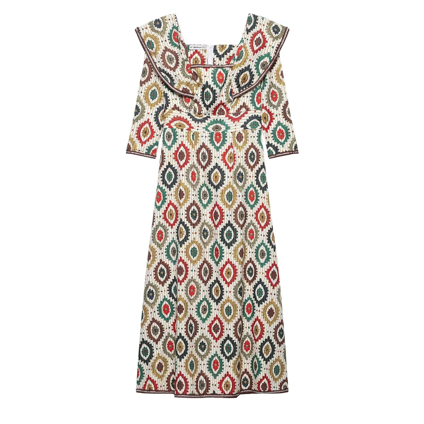 Robe midi pour femmes avec un mélange de motifs élégant et un col volumineux Chic und Stil