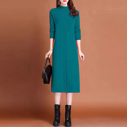 Robe maxi tricot pour femmes avec col haut et détails tressés élégants Chic und Stil