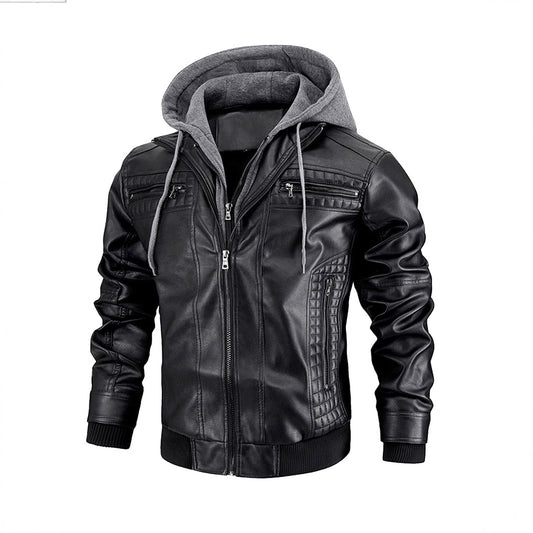 Fashion leather jacket for men with removable hood lining Chic and Style