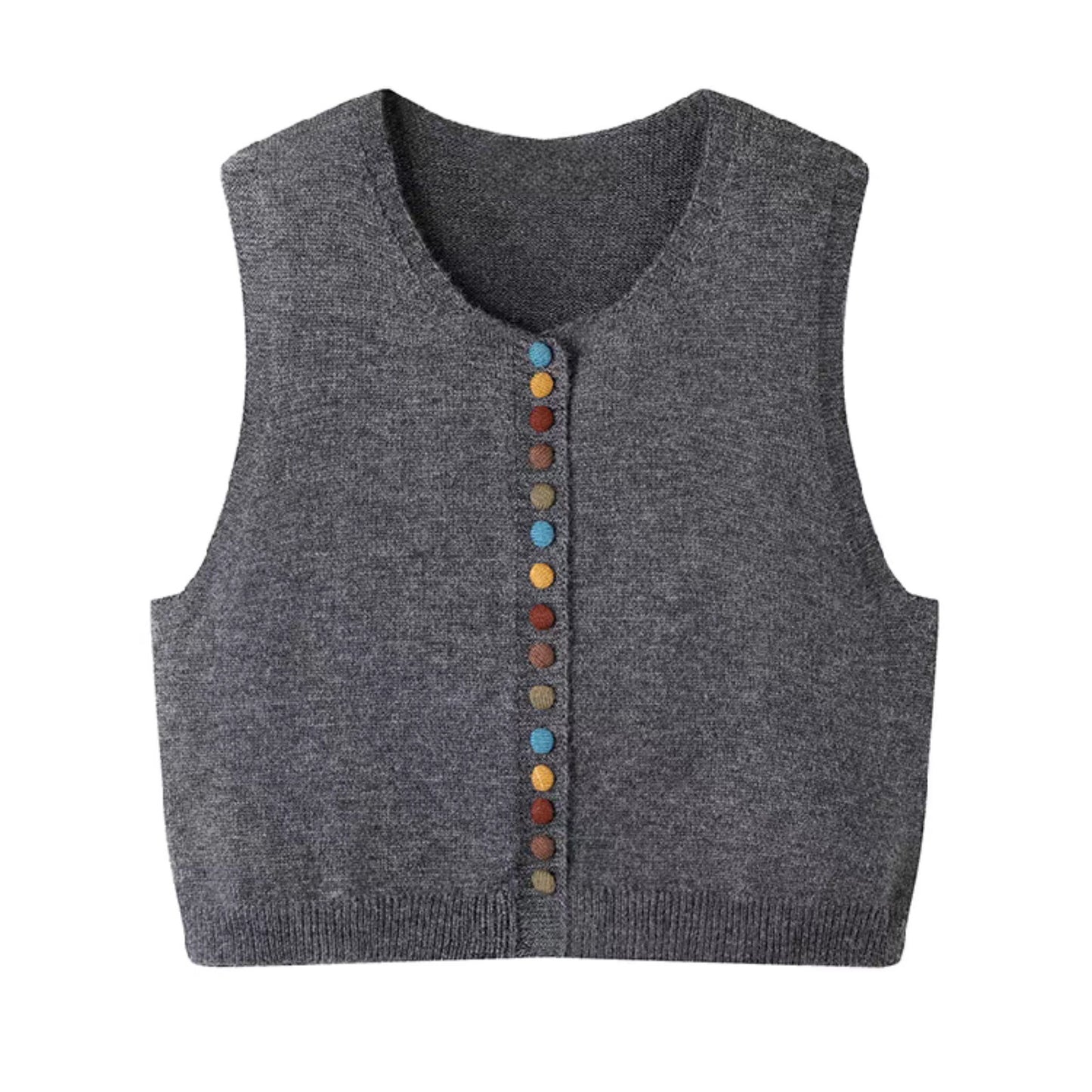 Ladies sleeveless knit vest with decorative buttons Chic and Style