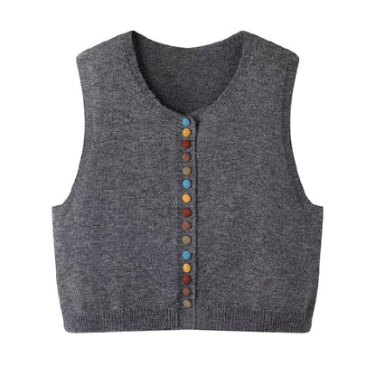 Ladies sleeveless knit vest with decorative buttons Chic and Style
