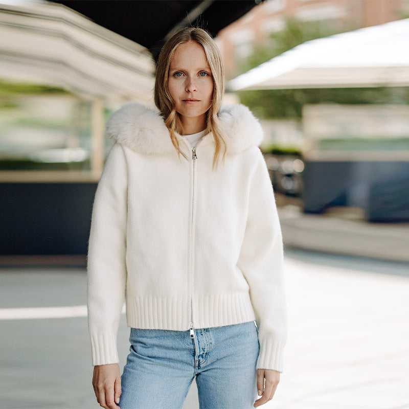 Dames Pull-over en maille avec col en fourrure Chic und Stil