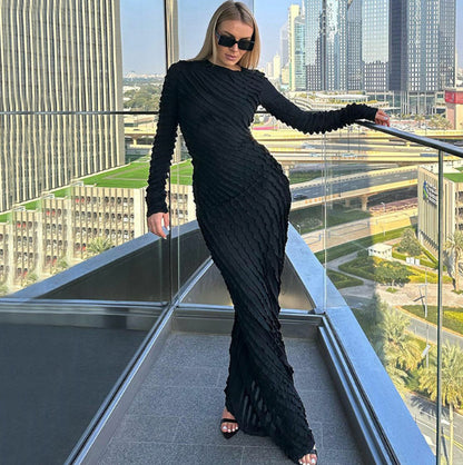 Robe maxi à manches longues pour femmes avec des détails transparents raffinés et une coupe flatteuse Chic und Stil
