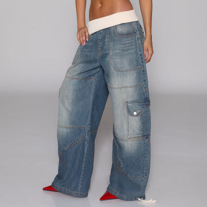 Loose denim pants for women with a unique stitching design Chic and Style