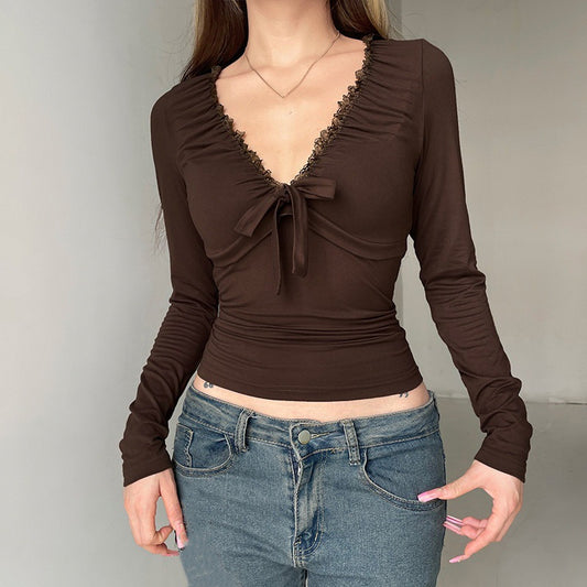 T-shirt à manches longues pour femmes avec bord en dentelle Chic und Stil