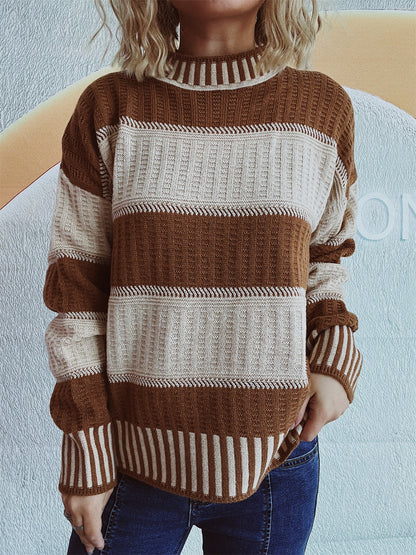 Pull en tricot décontracté pour femmes avec un motif à rayures moderne et un matériau chaud Chic und Stil