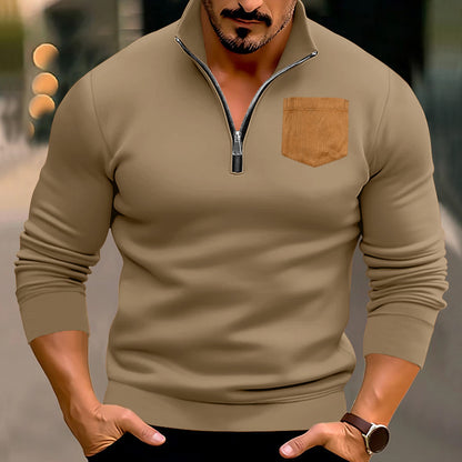 Modern pullover for men with half-zip and contrasting chest pocket Chic und Stil
