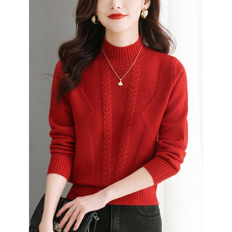 Pull femme en gros tricot avec un élégant motif torsadé et un col haut Chic und Stil