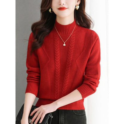 Pull femme en gros tricot avec un élégant motif torsadé et un col haut Chic und Stil