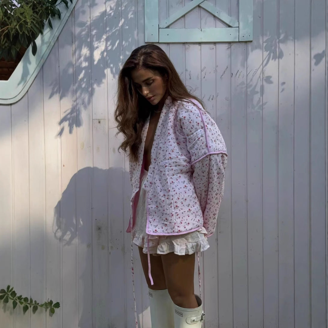 Chemisier pour femme en style kimono avec motifs floraux et ceinture à nouer Chic und Stil