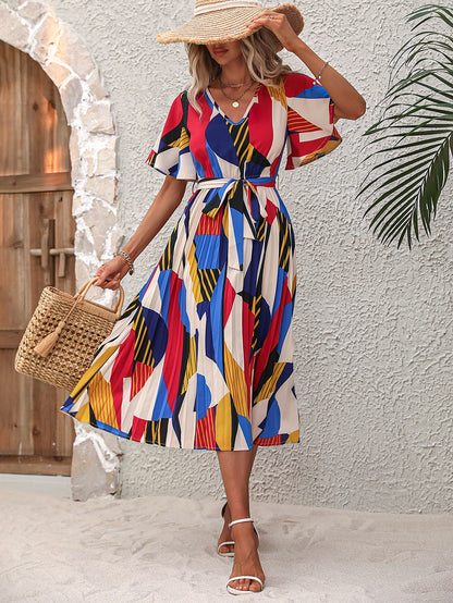 Robe midi pour femme avec motif graphique et ceinture élastique à la taille Chic und Stil